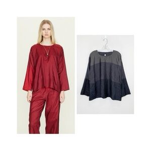 Dosa Tunisian Top (Sz 2 = S/M) Crinkled 100% Silk Long Sleeve Colorblock